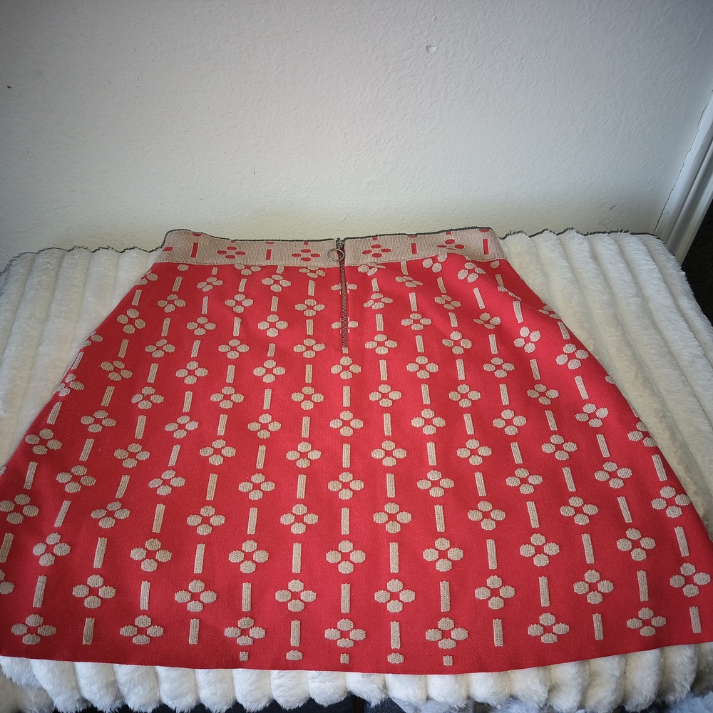 Maeve Anthropologie Quant Mini Skirt With Pockets Large Red & Cream Stretch